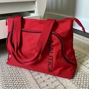NAUTICA Red Large Canvas Tote Travel Overnight Bag